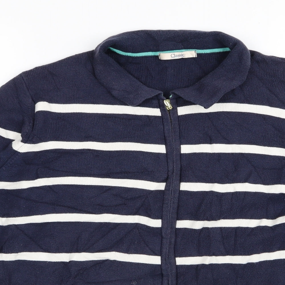 M&S Womens Blue Striped  Full Zip Jumper Size 14