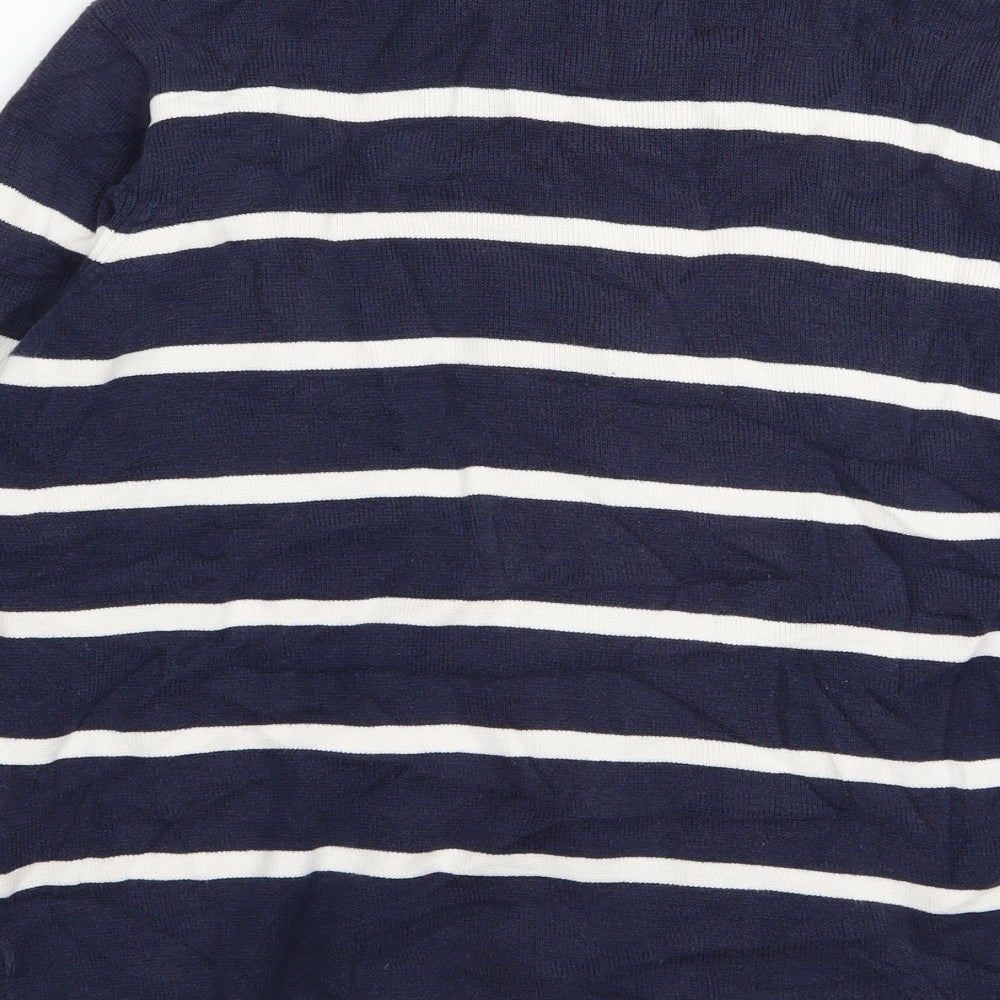 M&S Womens Blue Striped  Full Zip Jumper Size 14