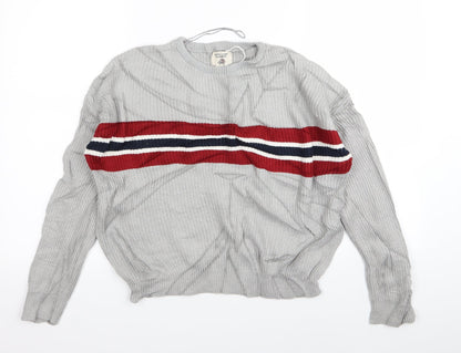 Pull&Bear Womens Grey Striped  Pullover Jumper Size S
