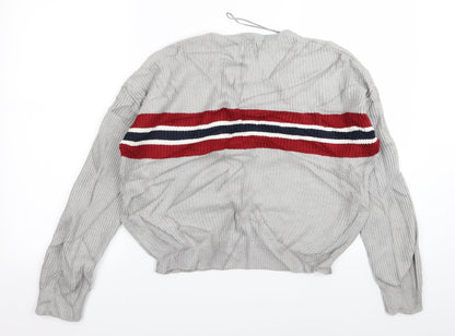 Pull&Bear Womens Grey Striped  Pullover Jumper Size S