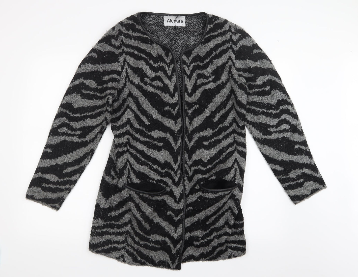 Alexara Womens Grey Geometric Knit Cardigan Jumper Size M