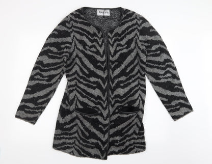 Alexara Womens Grey Geometric Knit Cardigan Jumper Size M