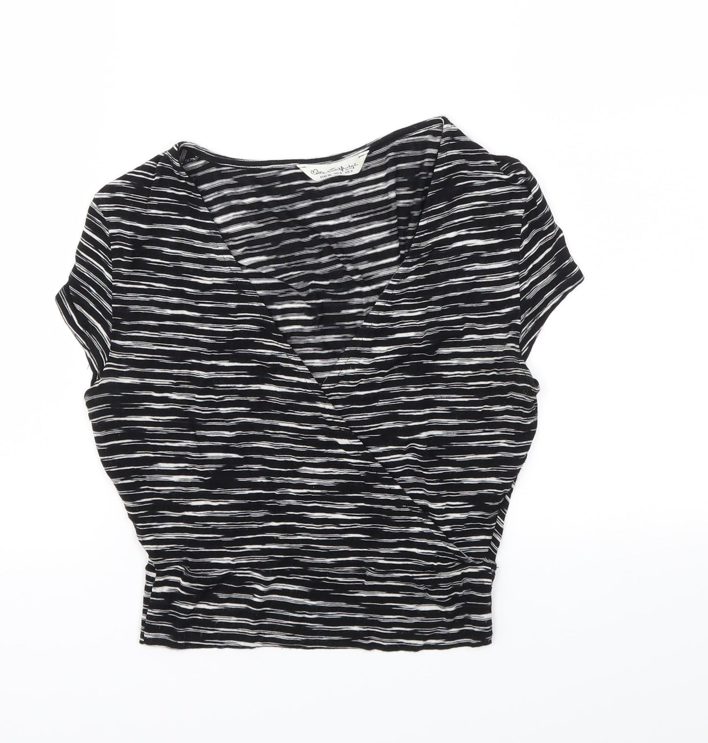 Miss Selfridge Womens Black Striped  Basic T-Shirt Size 8
