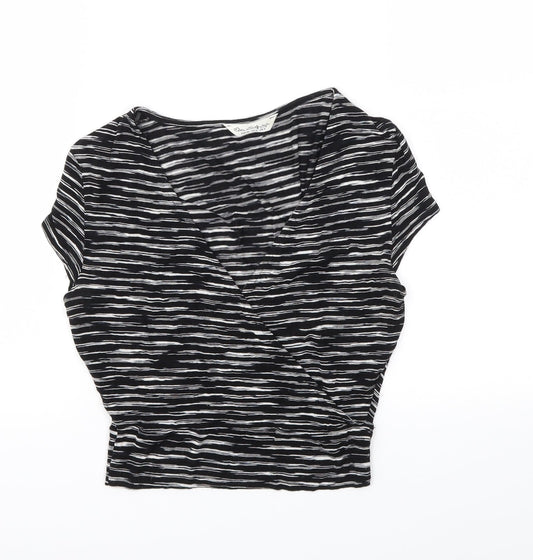 Miss Selfridge Womens Black Striped  Basic T-Shirt Size 8