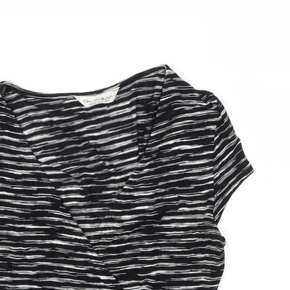 Miss Selfridge Womens Black Striped  Basic T-Shirt Size 8