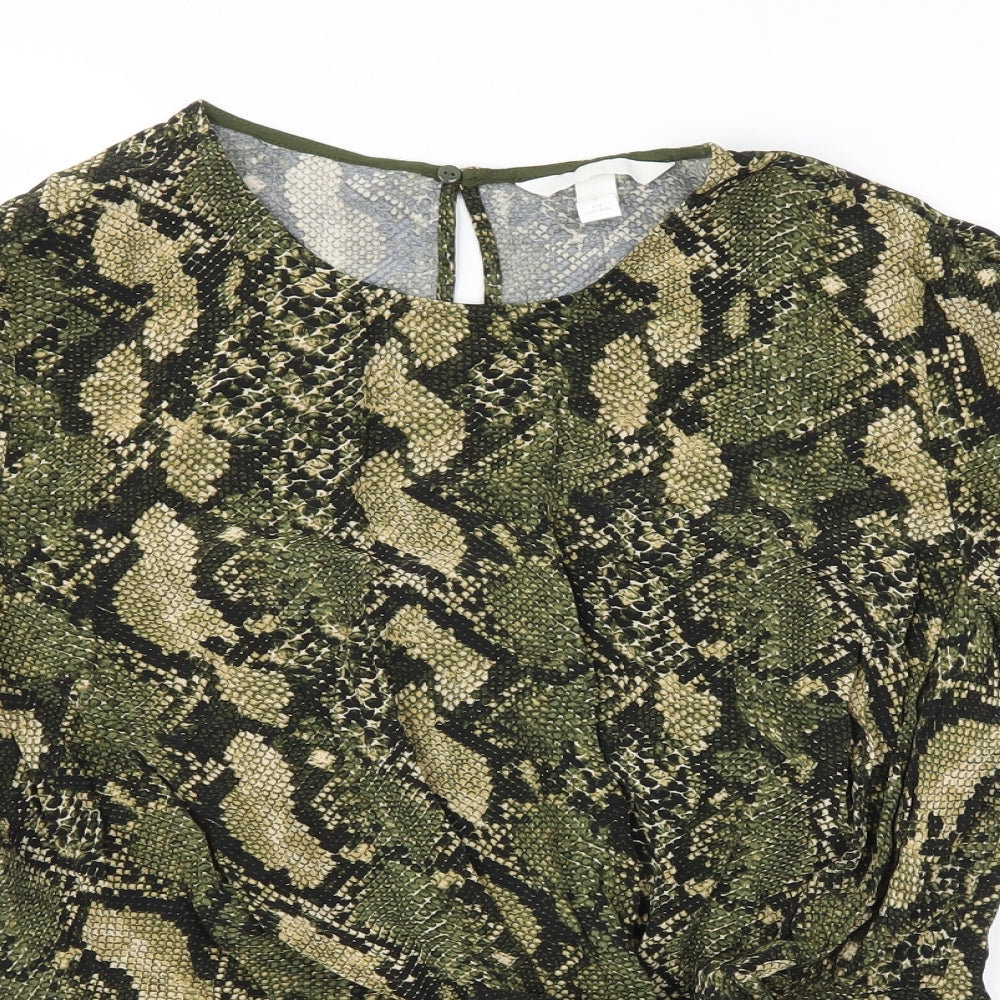 Womens UK Size 8 H&M Green Basic T-Shirt