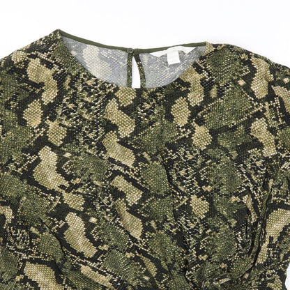 Womens UK Size 8 H&M Green Basic T-Shirt