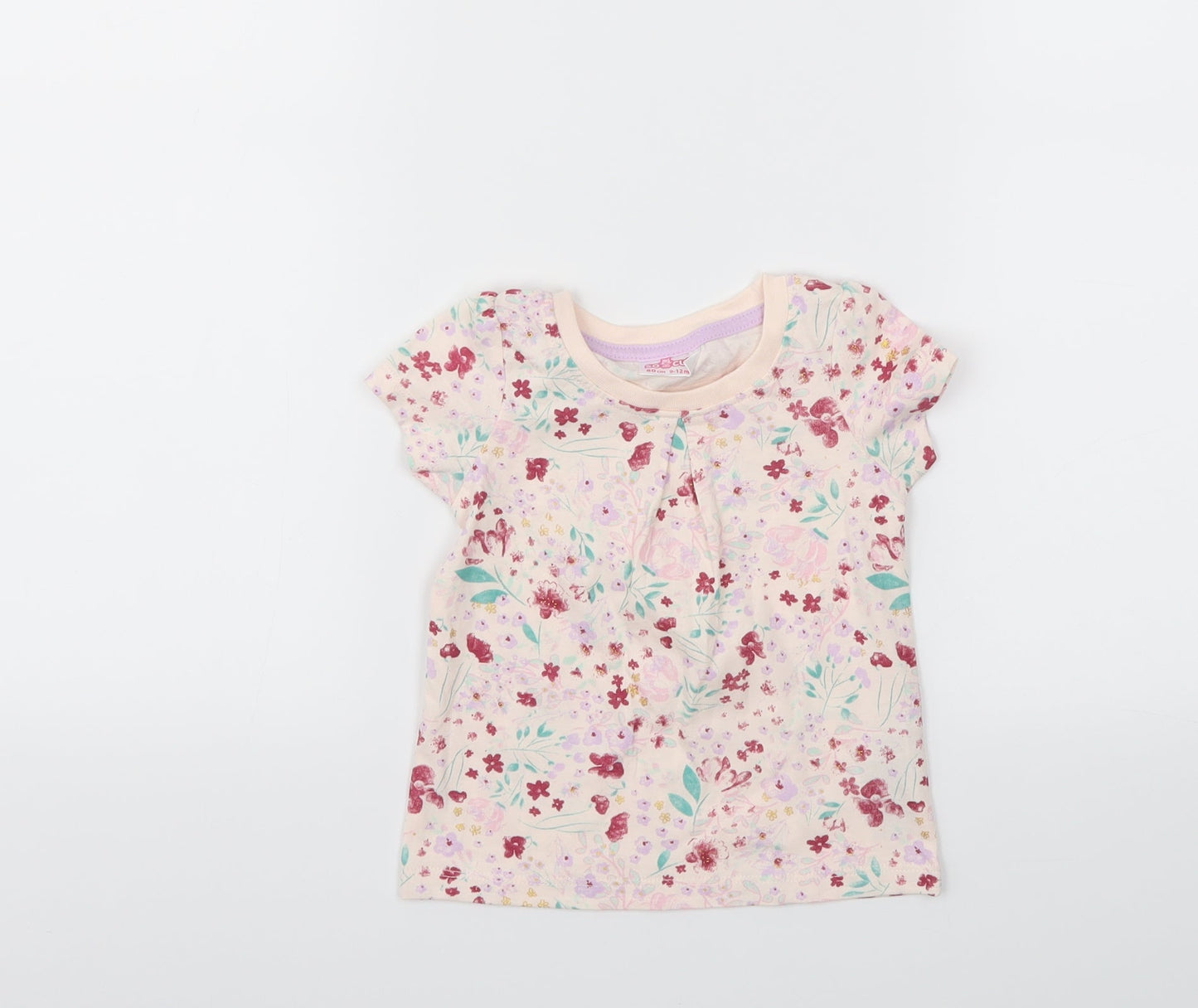 SO CUTE Girls Pink Floral  Basic T-Shirt Size 9-12 Months