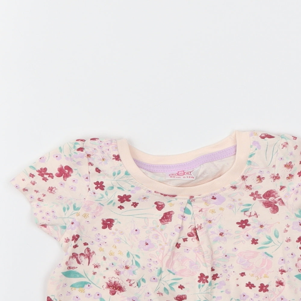 SO CUTE Girls Pink Floral  Basic T-Shirt Size 9-12 Months