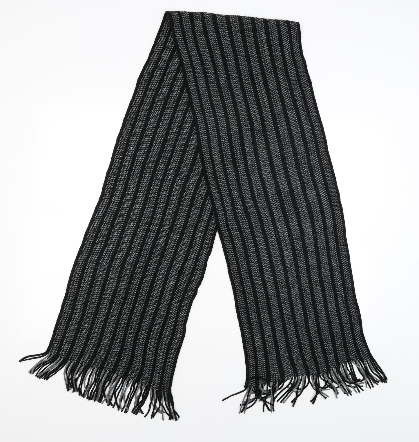 Preworn Mens Black Striped  Scarf  One Size
