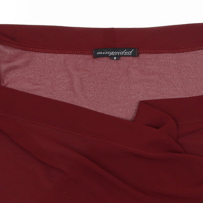 Womens UK Size 8 Missguided Red Wrap T-Shirt