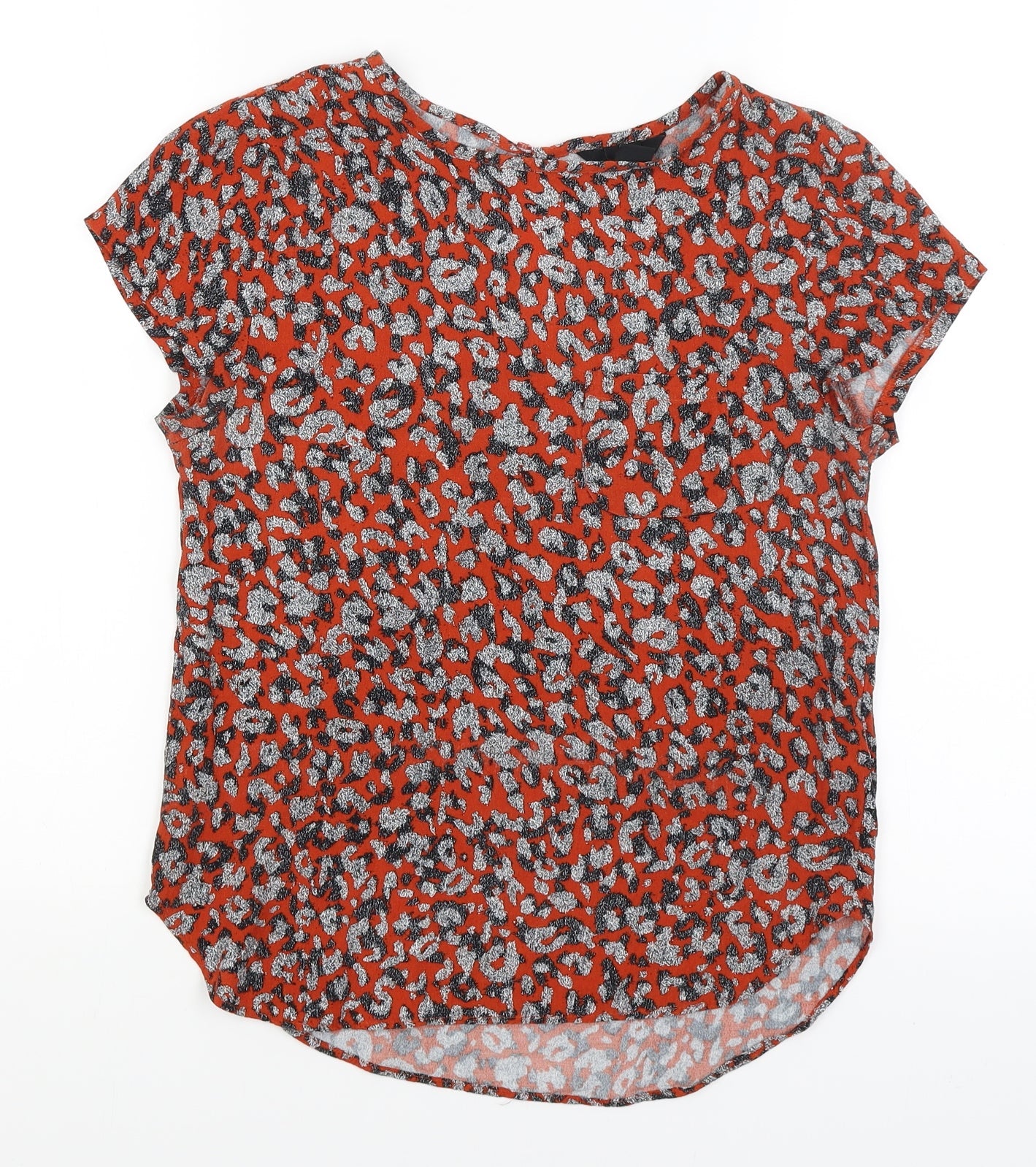 H&M Womens Red Animal Print  Basic T-Shirt Size 8