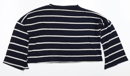 Boohoo Womens Blue Striped  Pullover Jumper Size 12