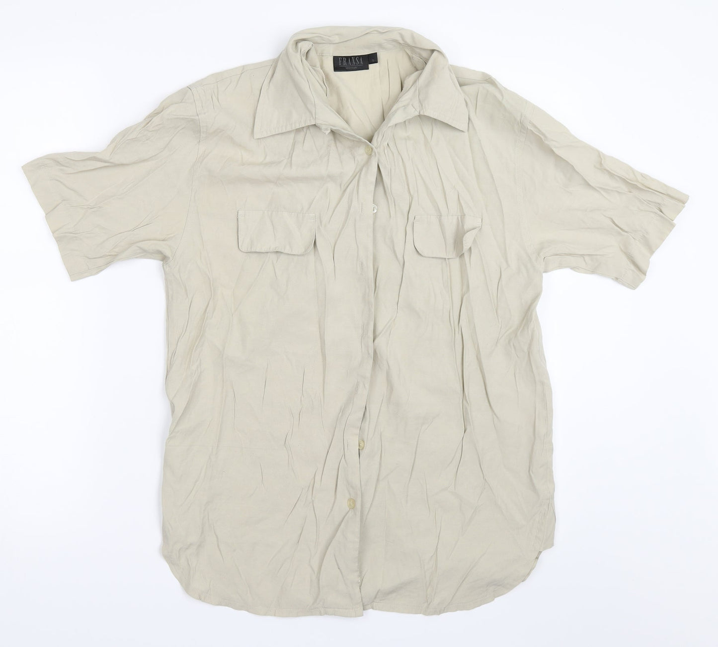 Mens UK Size S Fransa Beige  Button-Up Short Sleeve Casual Shirt