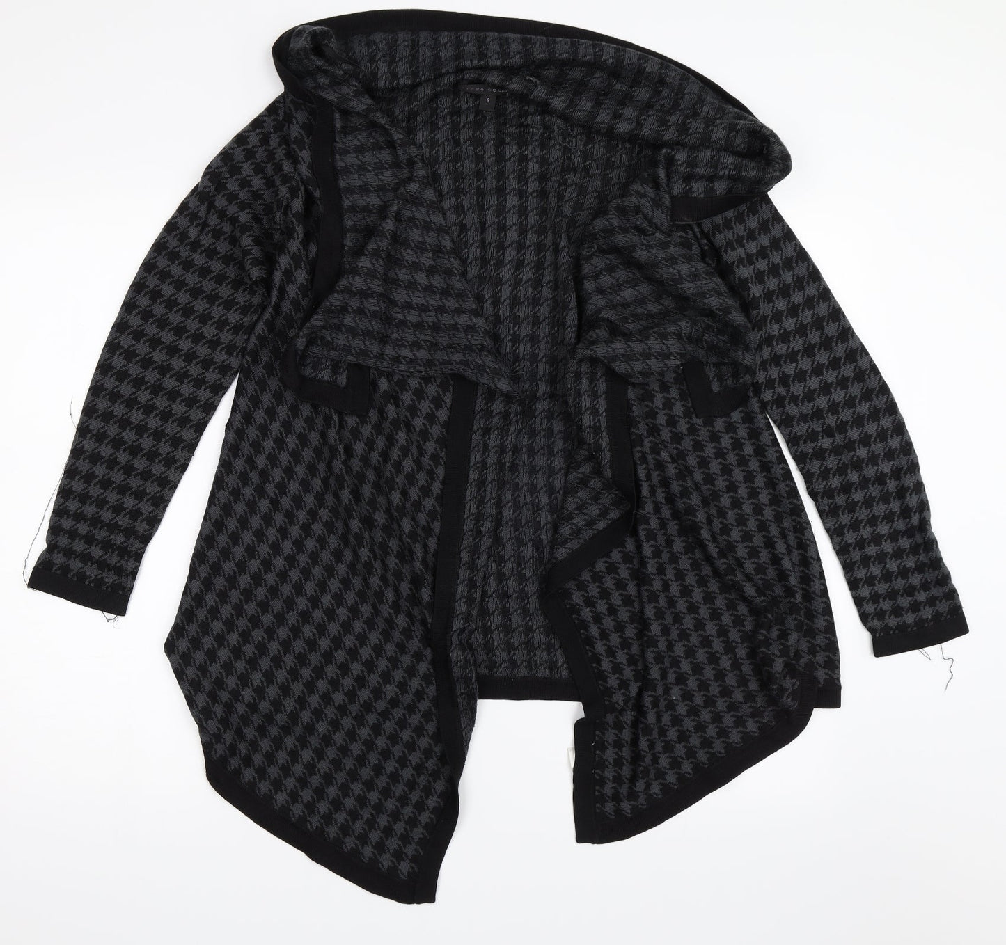 Elena Solano Womens Black Houndstooth  Cardigan Jumper Size S  - Waterfall Cardigan