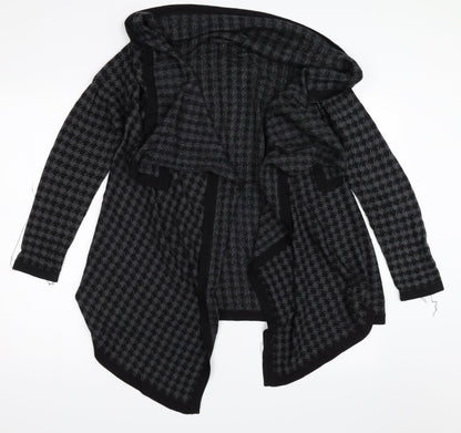 Elena Solano Womens Black Houndstooth  Cardigan Jumper Size S  - Waterfall Cardigan