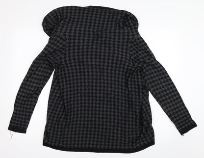 Elena Solano Womens Black Houndstooth  Cardigan Jumper Size S  - Waterfall Cardigan