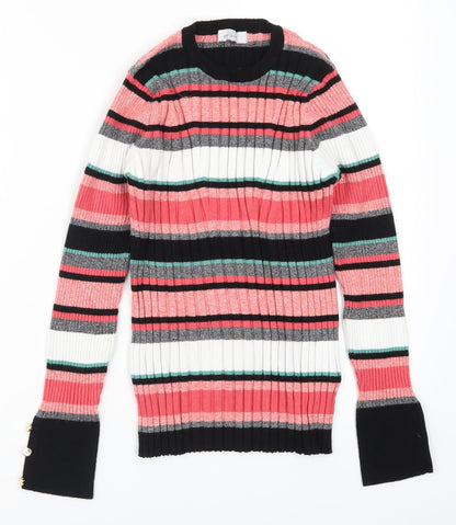 Per Una Womens Pink Striped Knit Pullover Jumper Size 14