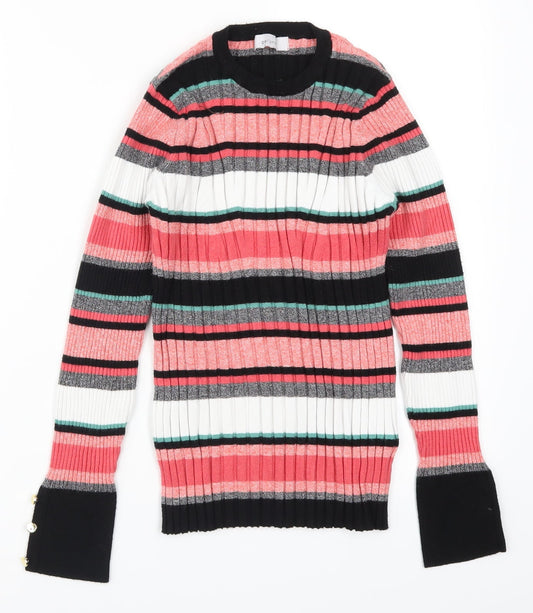Per Una Womens Pink Striped Knit Pullover Jumper Size 14