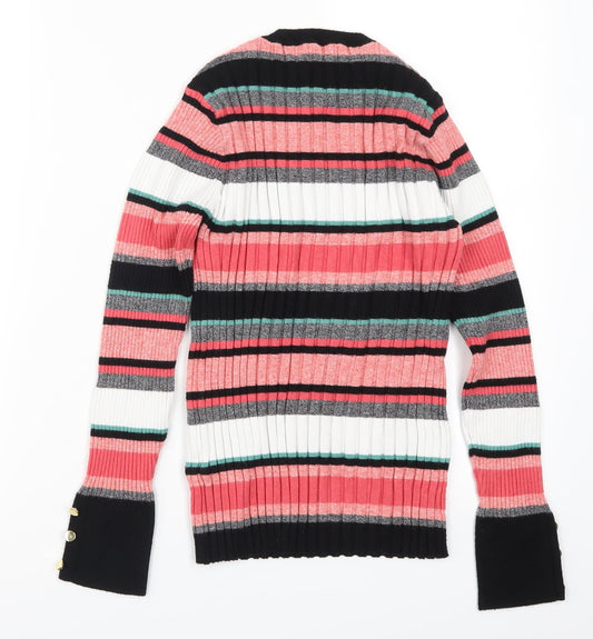 Per Una Womens Pink Striped Knit Pullover Jumper Size 14