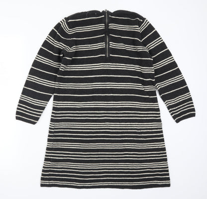 Monsoon Womens Grey Striped Knit Jumper Dress  Size S