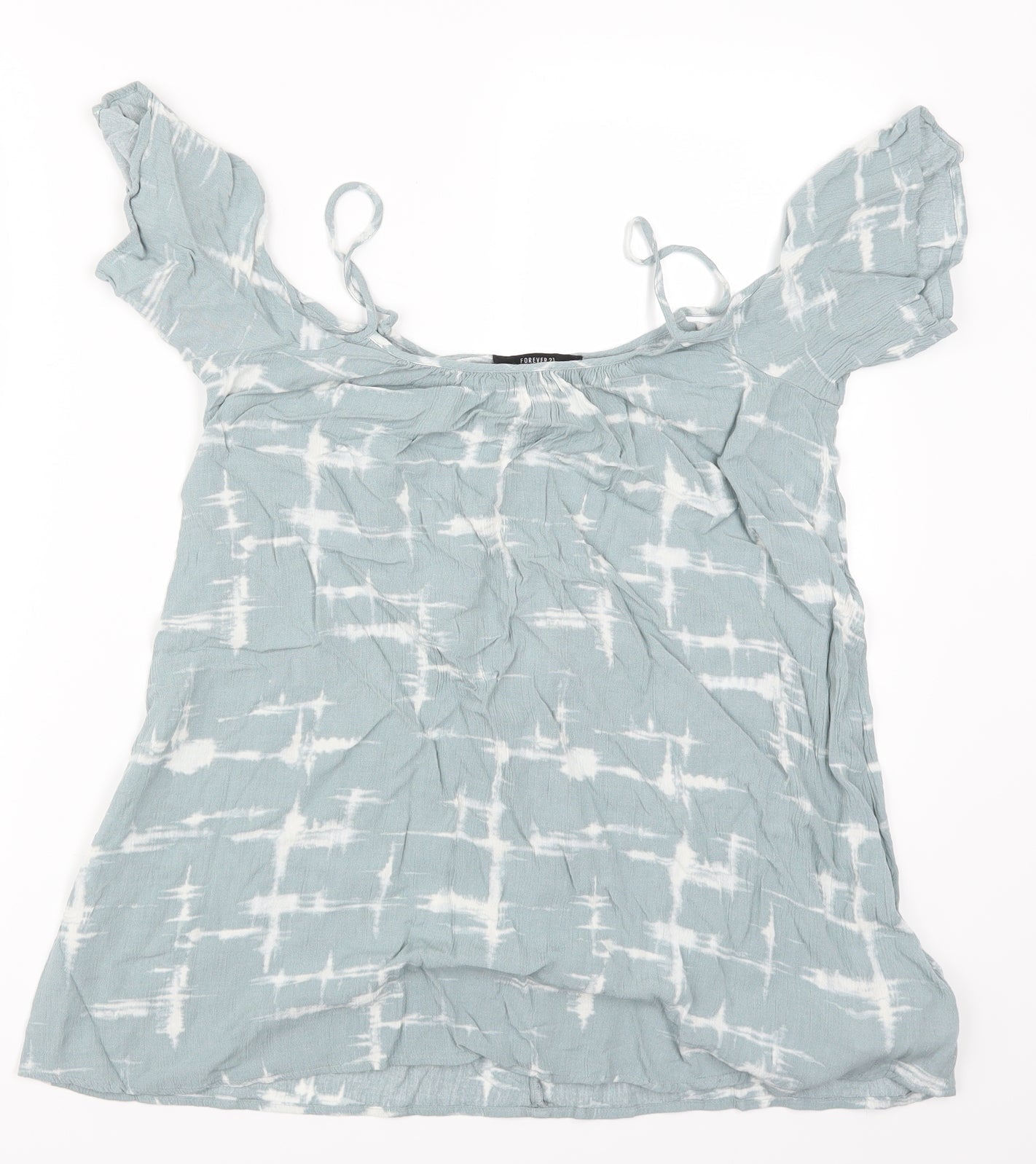 FOREVER 21 Womens Blue Geometric Rayon Basic T-Shirt Size S