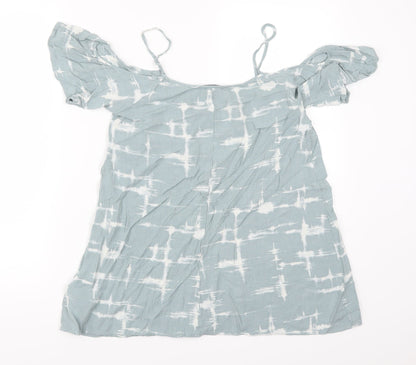 FOREVER 21 Womens Blue Geometric Rayon Basic T-Shirt Size S