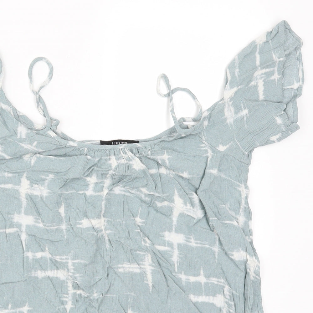 FOREVER 21 Womens Blue Geometric Rayon Basic T-Shirt Size S