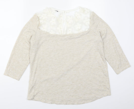 TU Womens Beige Floral Lace Basic T-Shirt Size 16