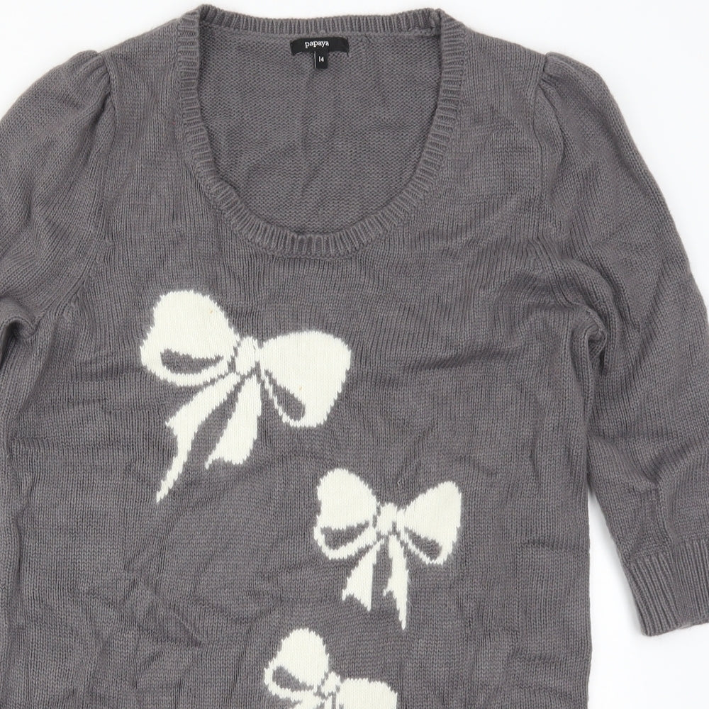 Papaya Womens Grey   Jumper Dress  Size 14  - Bow