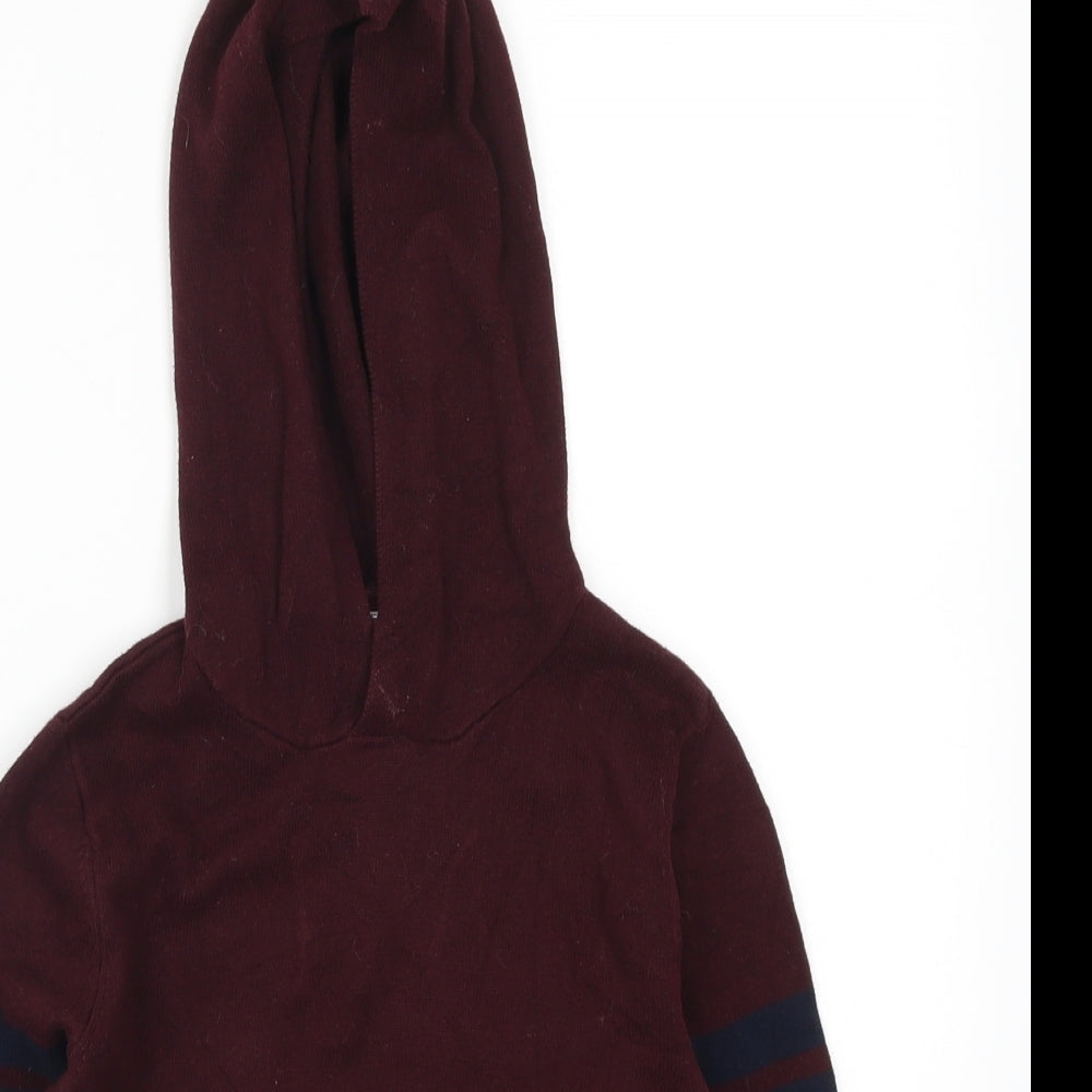 Matalan Boys Red Striped  Pullover Hoodie Size 7 Years  - Burgundy