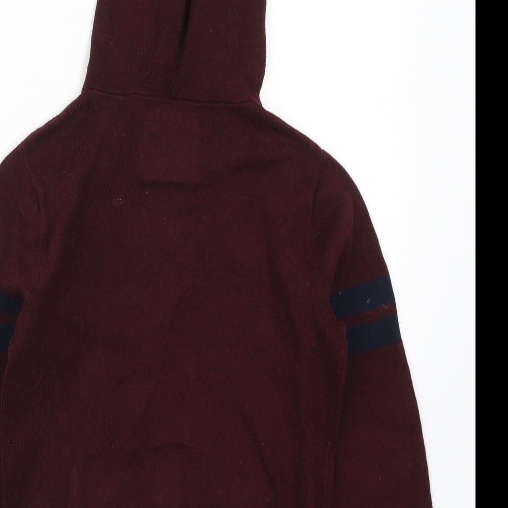 Matalan Boys Red Striped  Pullover Hoodie Size 7 Years  - Burgundy