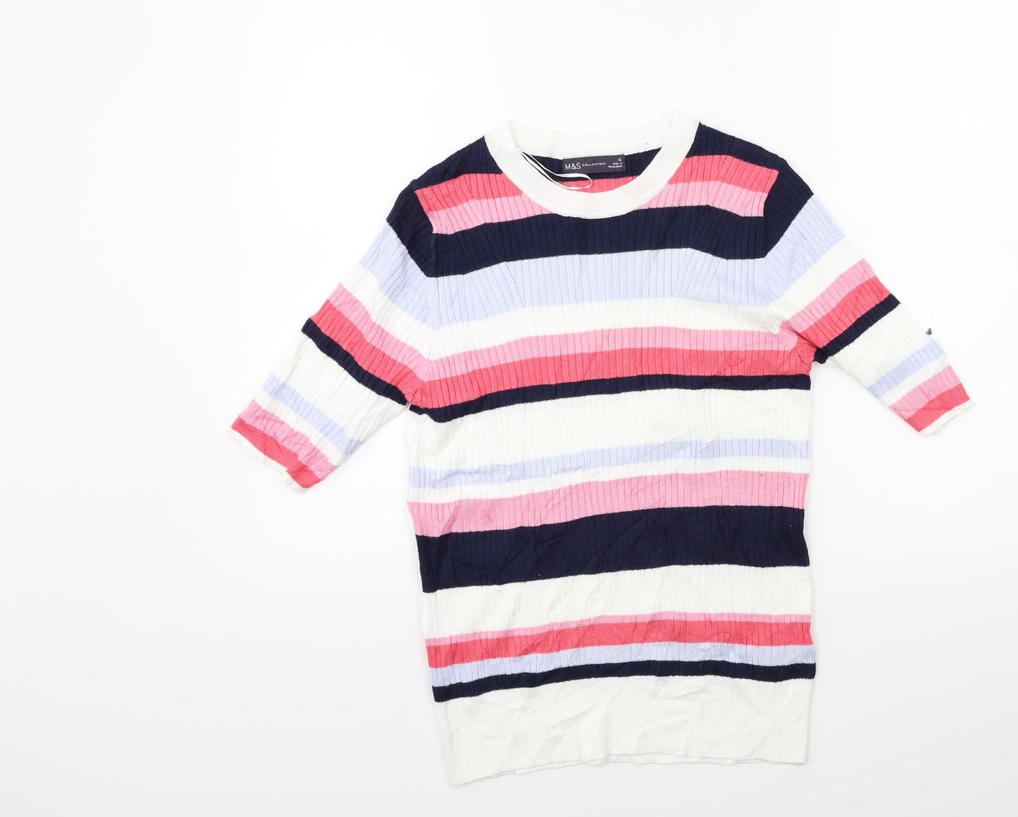 Marks and Spencer Womens Pink Striped Knit Pullover Jumper Size 12