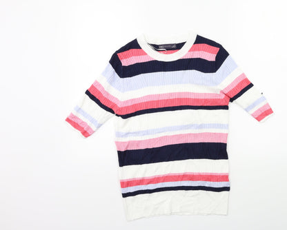 Marks and Spencer Womens Pink Striped Knit Pullover Jumper Size 12