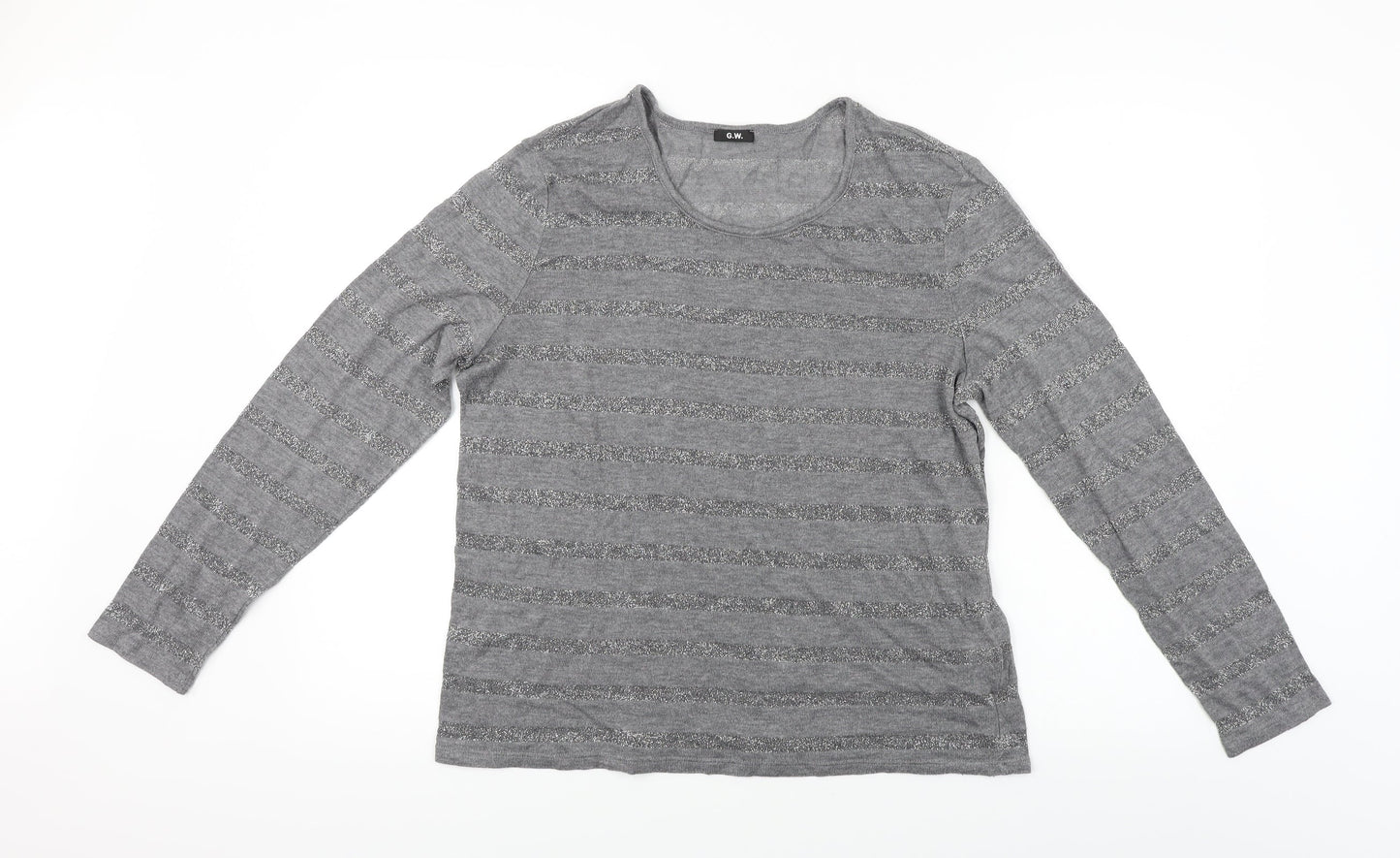 G.W  Womens Grey Striped  Basic Blouse Size 14