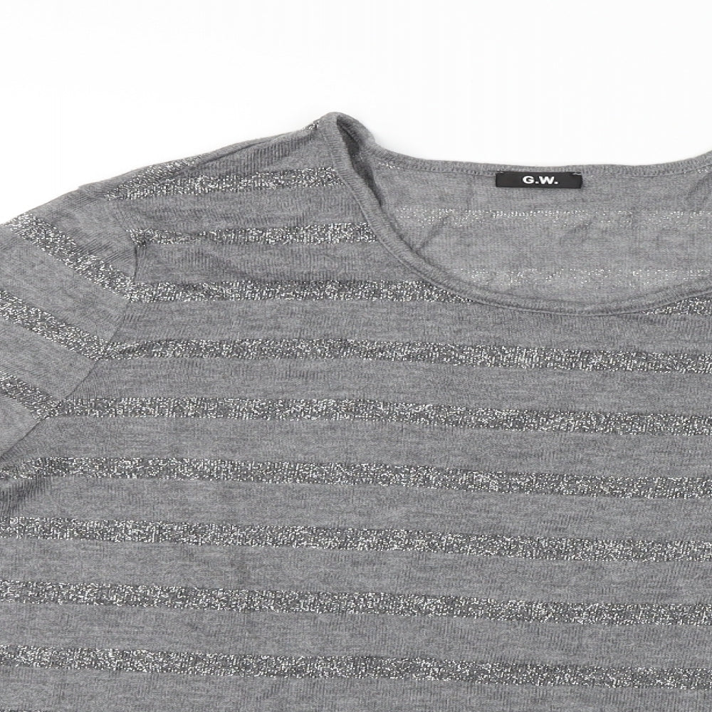 G.W  Womens Grey Striped  Basic Blouse Size 14