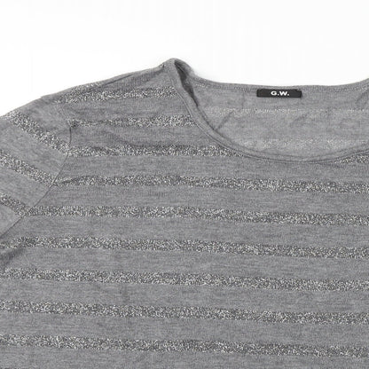 G.W  Womens Grey Striped  Basic Blouse Size 14