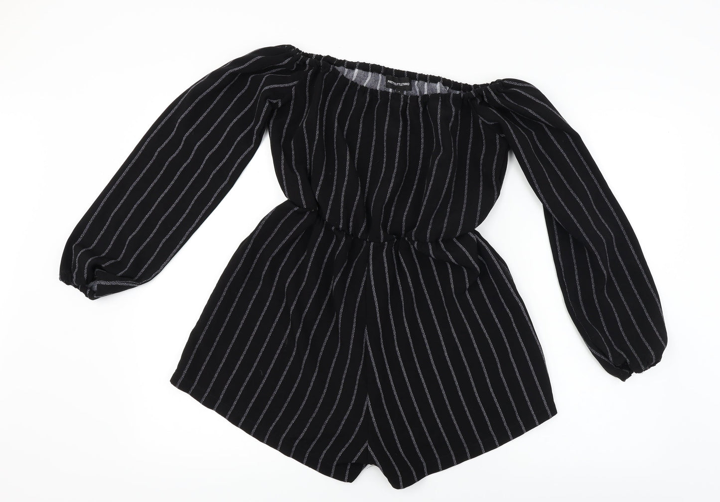 PRETTYLITTLETHING Womens Black Striped  Jumpsuit One-Piece Size 8