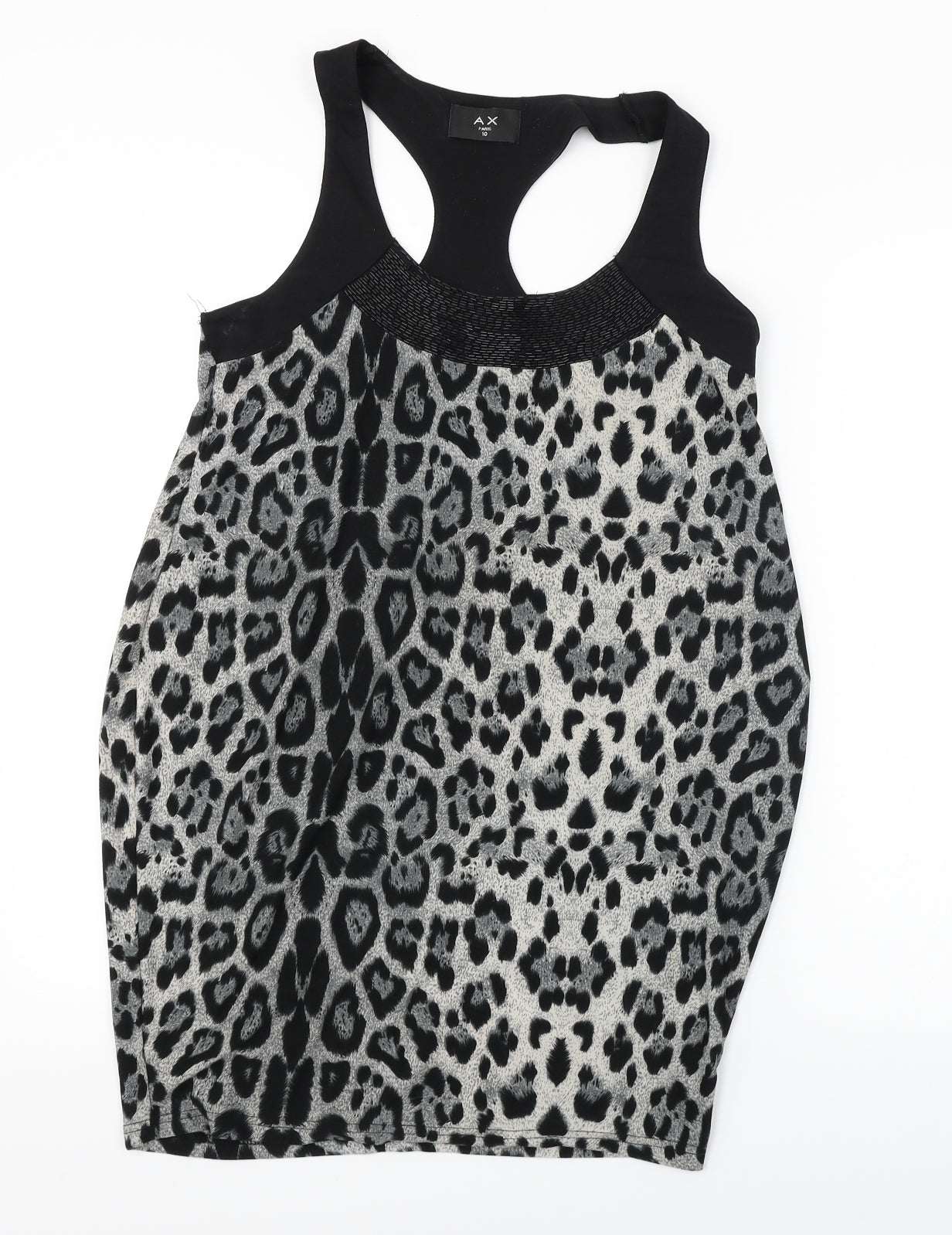 AX Womens Black Animal Print  Basic Blouse Size 10