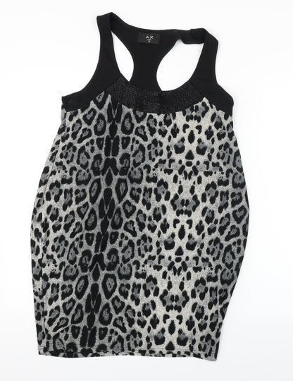 AX Womens Black Animal Print  Basic Blouse Size 10