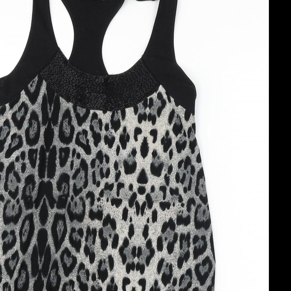 AX Womens Black Animal Print  Basic Blouse Size 10