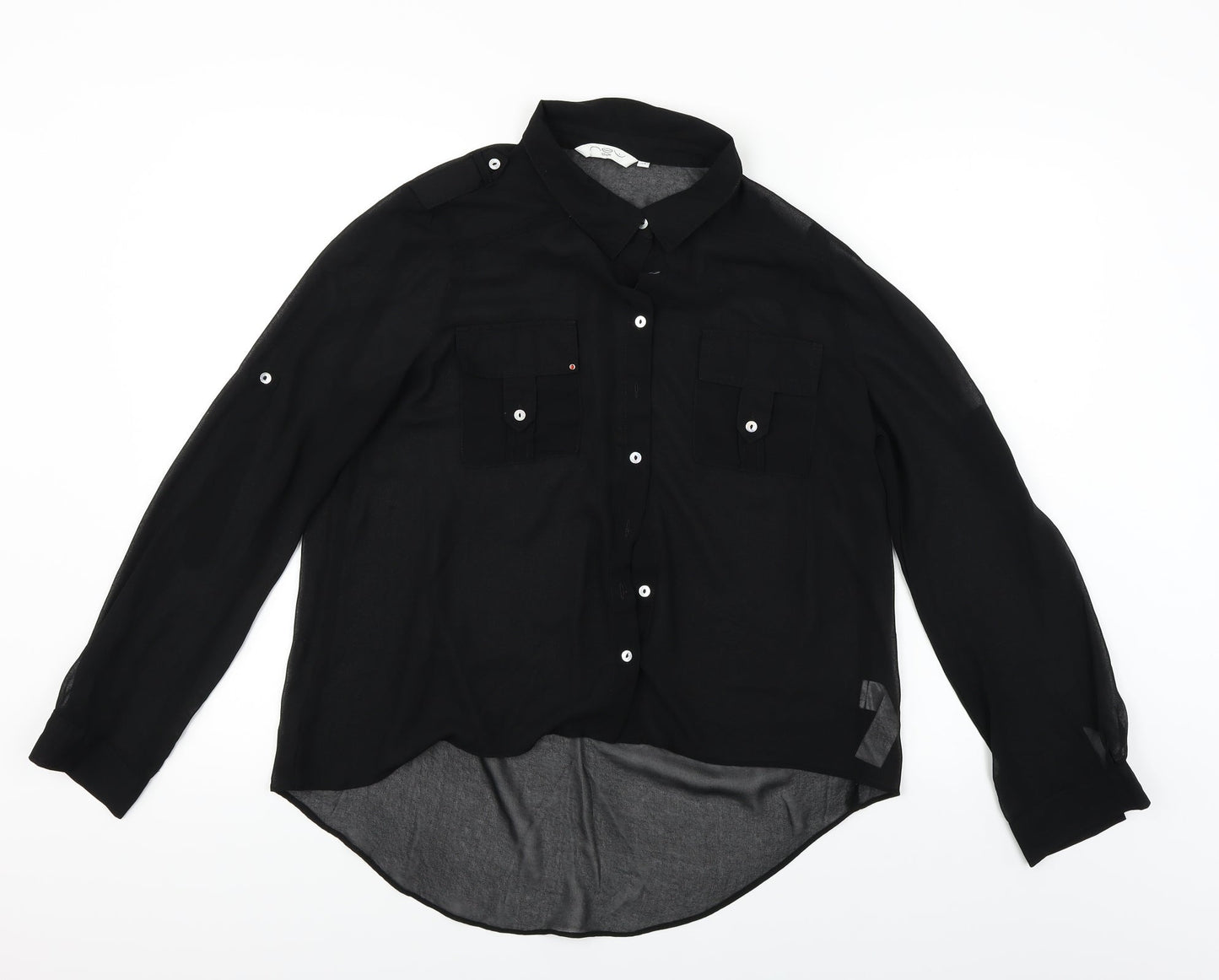Womens UK Size 14 New Look Black Basic Button-Up
