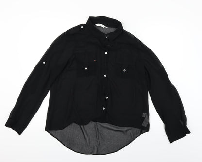 Womens UK Size 14 New Look Black Basic Button-Up