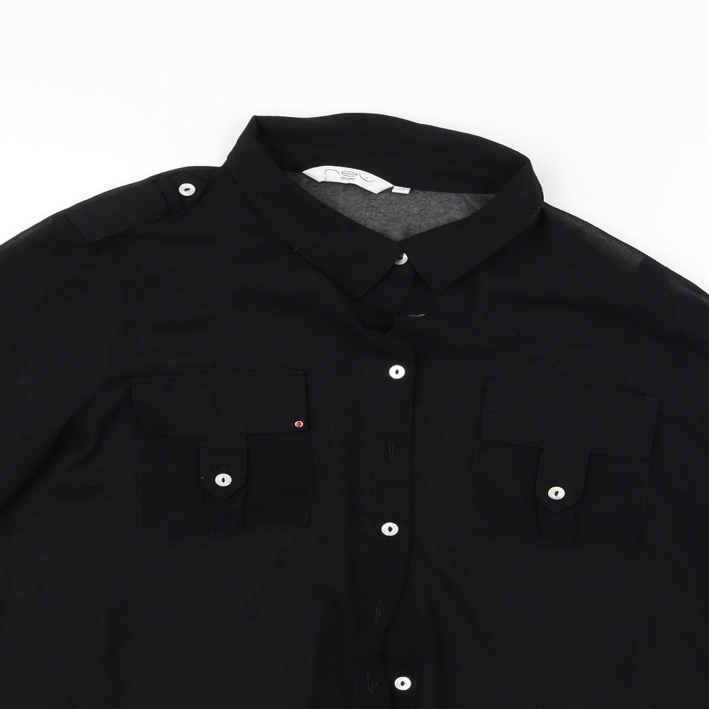Womens UK Size 14 New Look Black Basic Button-Up