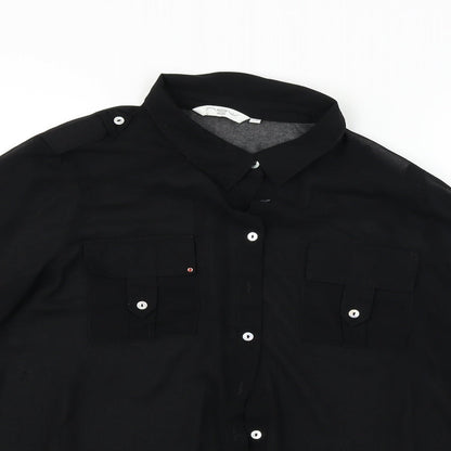 Womens UK Size 14 New Look Black Basic Button-Up