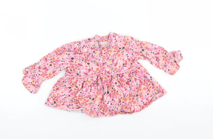 George Girls Pink Floral Jersey Basic T-Shirt Size 0-3 Months