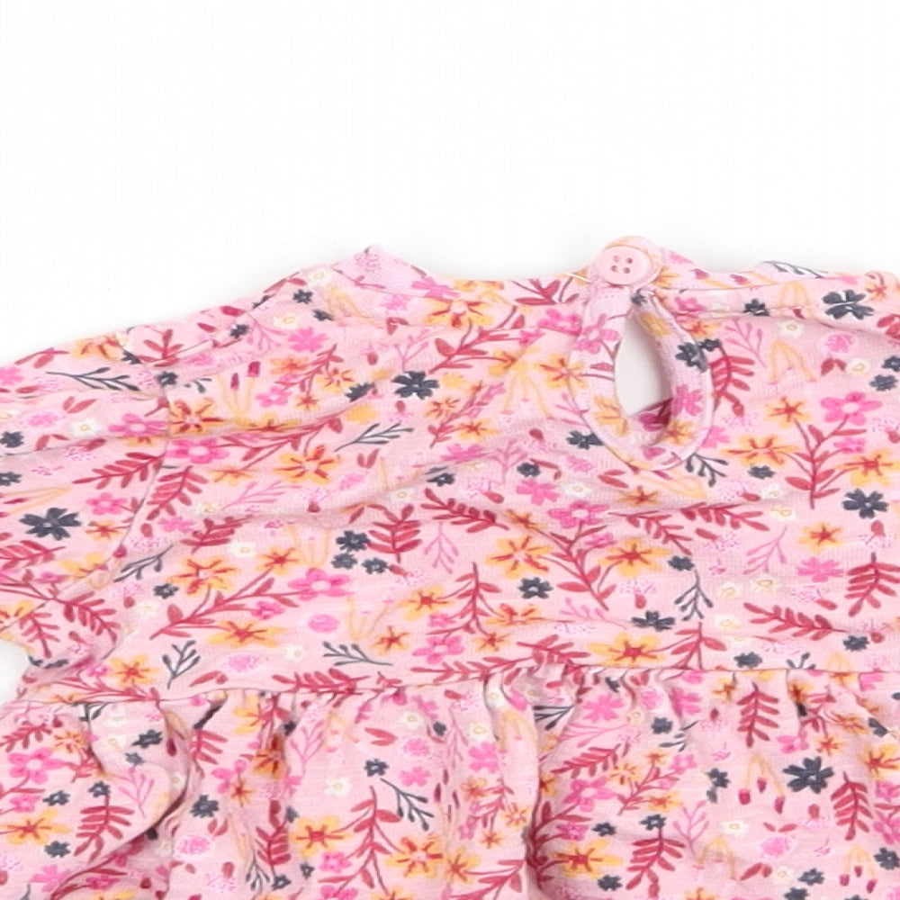George Girls Pink Floral Jersey Basic T-Shirt Size 0-3 Months