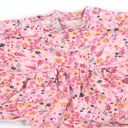 George Girls Pink Floral Jersey Basic T-Shirt Size 0-3 Months