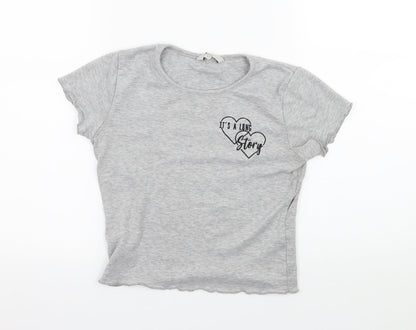 Miss Evie Girls Grey  Jersey Basic T-Shirt Size 11-12 Years  - It's a long story