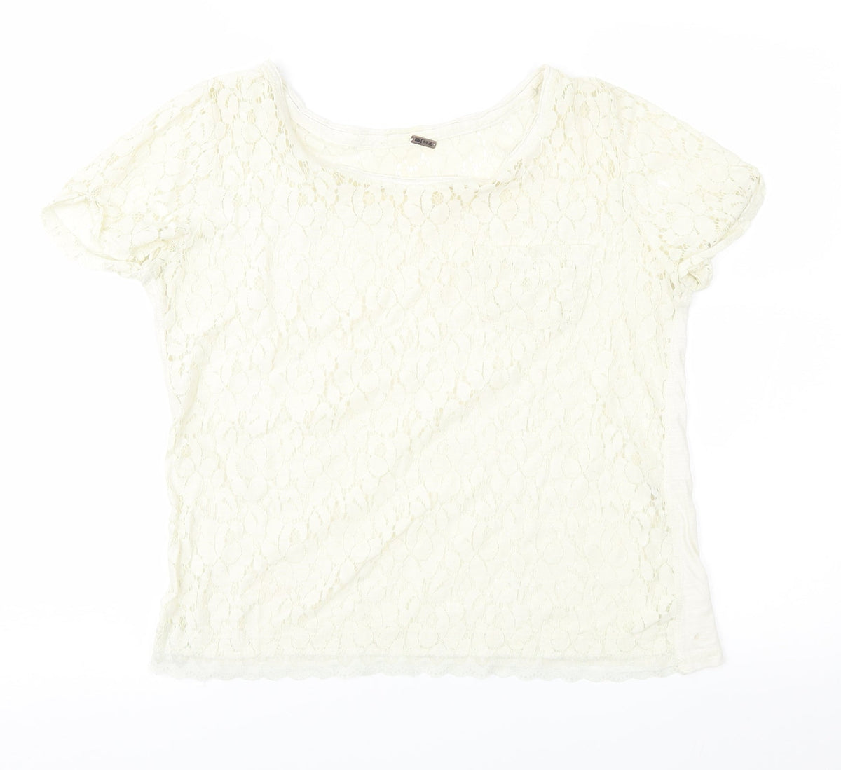 Poof Womens Ivory  Lace Basic Blouse Size L